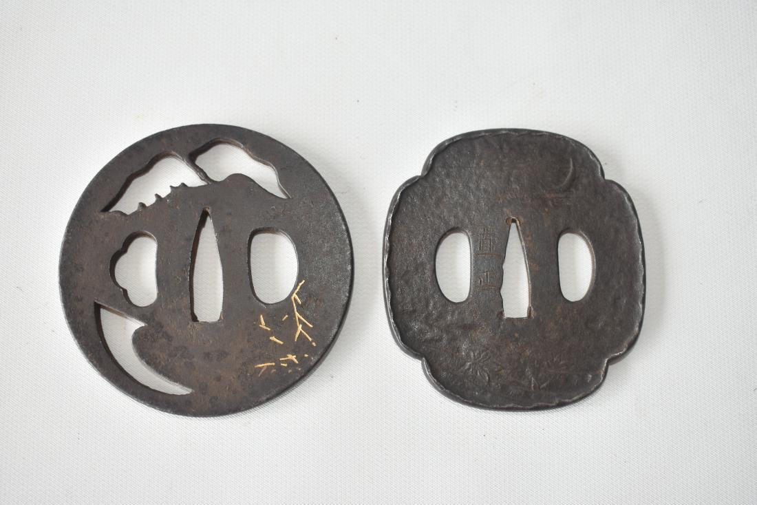 2 JAPANESE FORGED IRON TSUBA W/ MIXED METAL (1 of 4)
