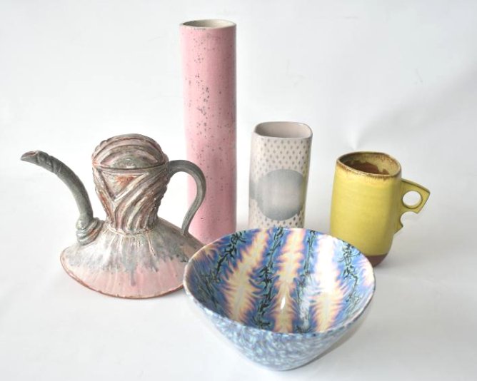 LOT (5) MODERN STUDIO ART POTTERY VASES/TEAPOT (1 of 11)