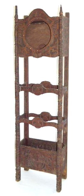 NW COAST TLINGIT CARV./PAINTED TALL CLOCK CASE C. 1880 (1 of 7)