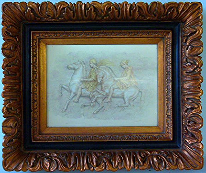 GRAPHITE/WATERCOLOR CAESAR W/ PEASANT, 20TH C.: GRAPHITE/WATERCOLOR CAESAR W/ PEASANT, 20TH C. 12" X 16"