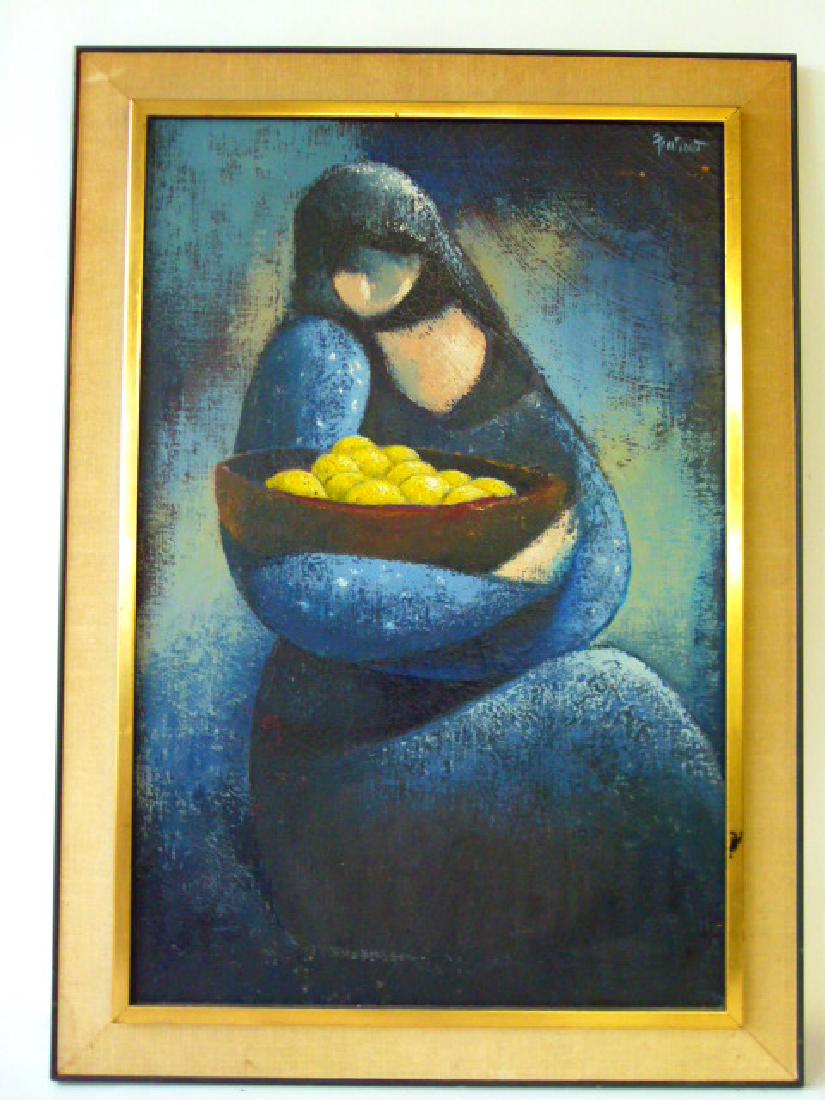 O/C MODERN ABSTRACT FIGURE W/ FRUIT SIGNED ILLEDG (1 of 4)
