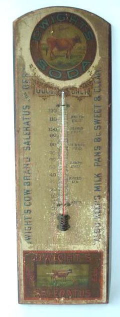 DWIGHT'S SODA ADV. WOOD THERMOMETER, C. 1880 (1 of 6)