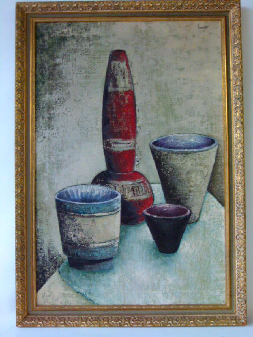 O/C MODERN ABSTRACT STILL LIFE SIGNED ILLEDG (1 of 3)