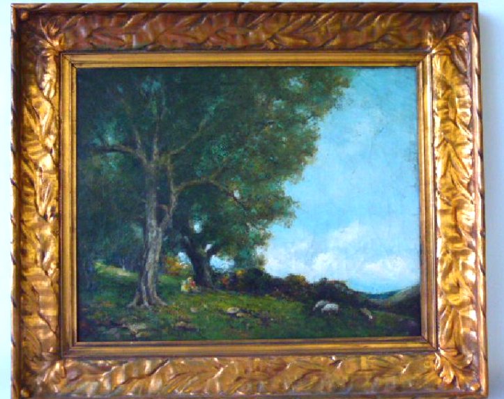 O/C LANDSCAPE W/ FIGURES UNSIGNED BARBIZON SCHOOL (1 of 3)