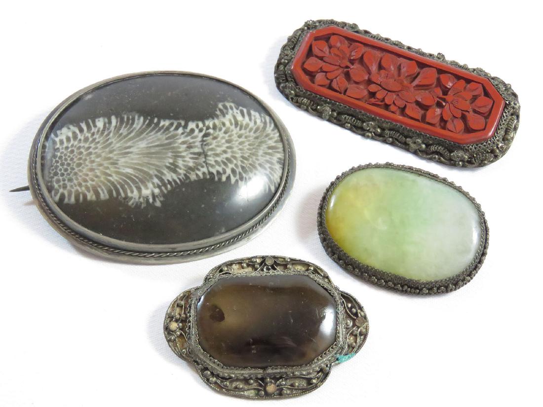 LOT (4) CHINESE SILVER BROACHES 19/20TH C. (1 of 3)