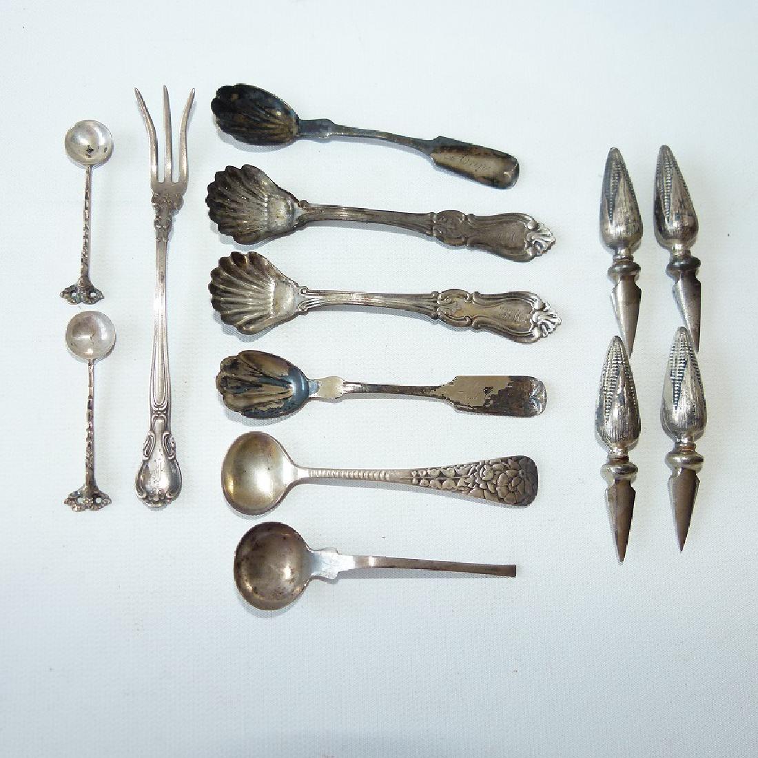 LOT STERLING/COIN SALT SPOONS, FORKS (1 of 6)