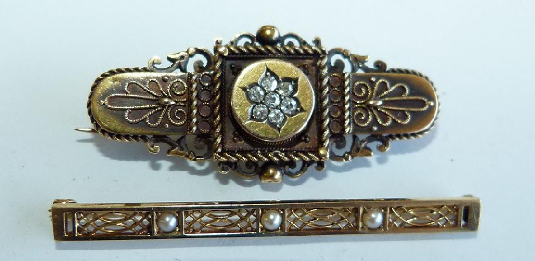 LOT (2) VICTORIAN 15KT YELLOW GOLD BROACH/PIN (1 of 4)