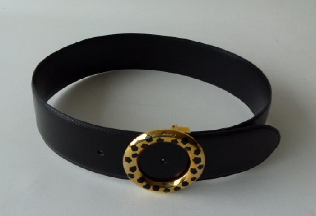 CARTIER BLACK LEATHER BELT W/GOLD RING CLASP (1 of 6)