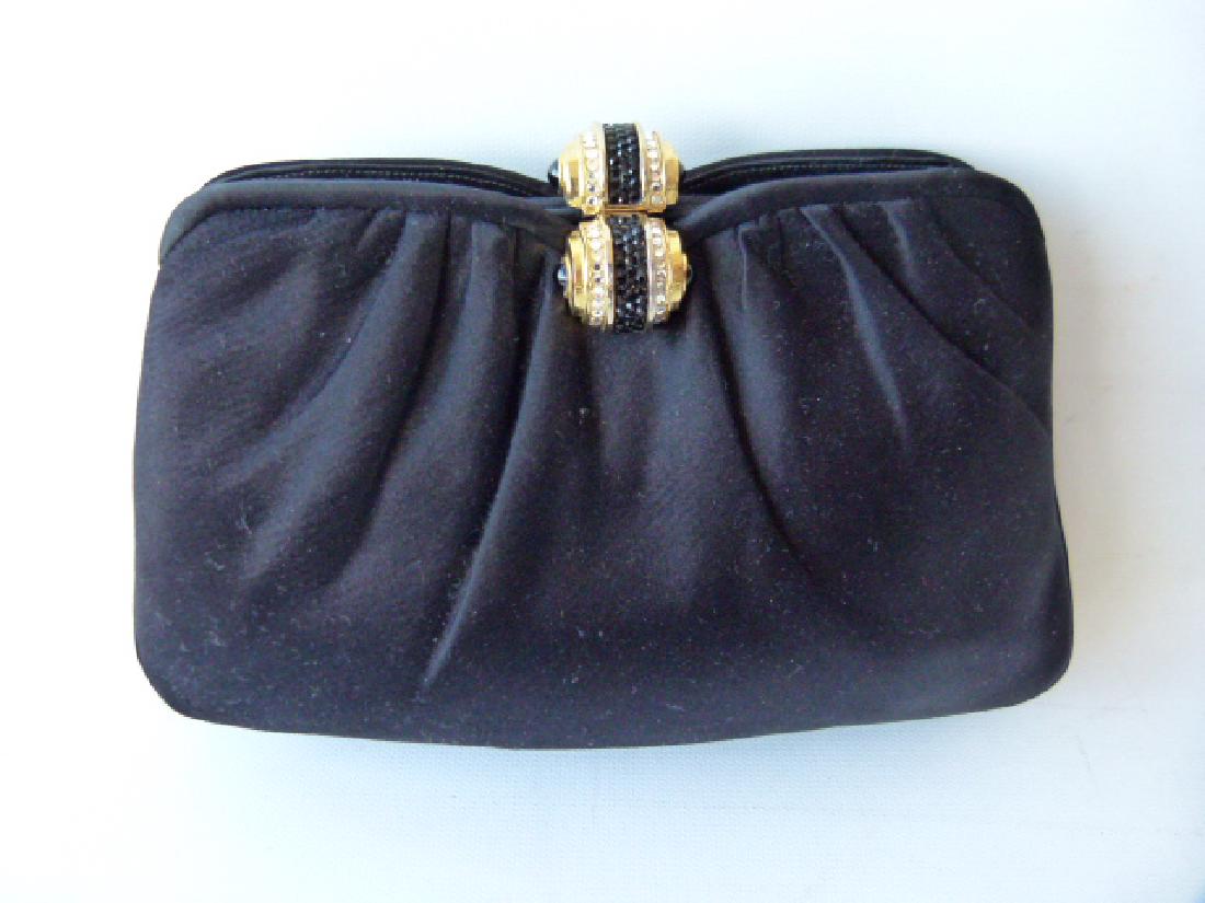 JUDITH LEIBER BLACK SATIN BAG W/ CRYSTAL CLASP (1 of 5)