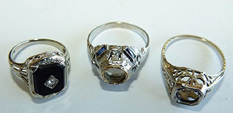 LOT (3) ART DECO 14/18KT WHITE GOLD RINGS (1 of 3)