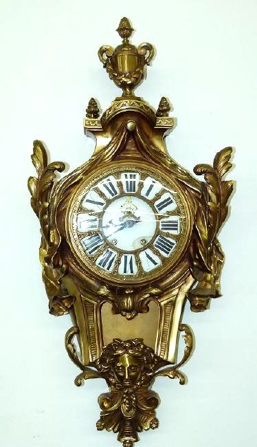 FRENCH GILT BRONZE CARTEL WALL CLOCK 19TH C. (1 of 8)
