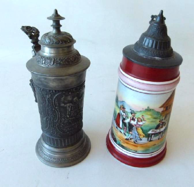 2 GERMAN PORCELAIN/PEWTER BEER STEINS 19/20TH C. (1 of 8)