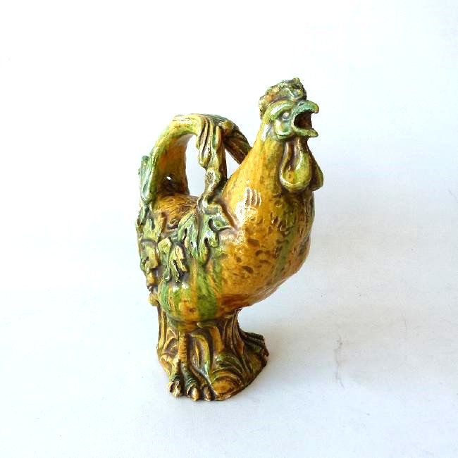 EARTHENWARE GLAZED ROOSTER 19/20TH C.: EARTHENWARE SOUTHERN GLAZED ROOSTER 19/20TH C. H. 13"