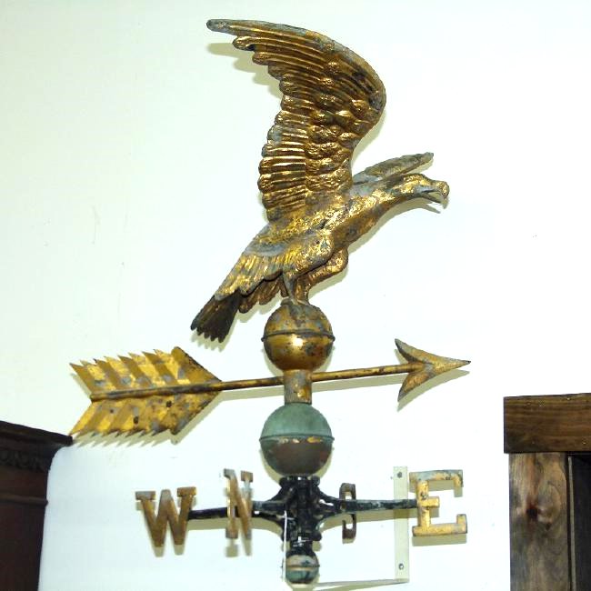 Folk Art Gilt Copper Eagle Weathervane W/directionals
