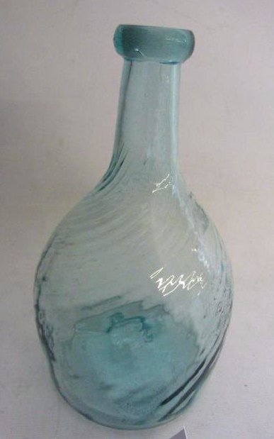 EARLY AMERICAN AQUA RIBBED BOTTLE FLASK, 19TH C. (1 of 2)