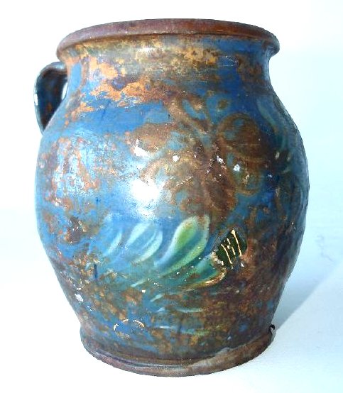 REDWARE BEAN POT W/FLORAL DECORATION 19TH C. (1 of 5)
