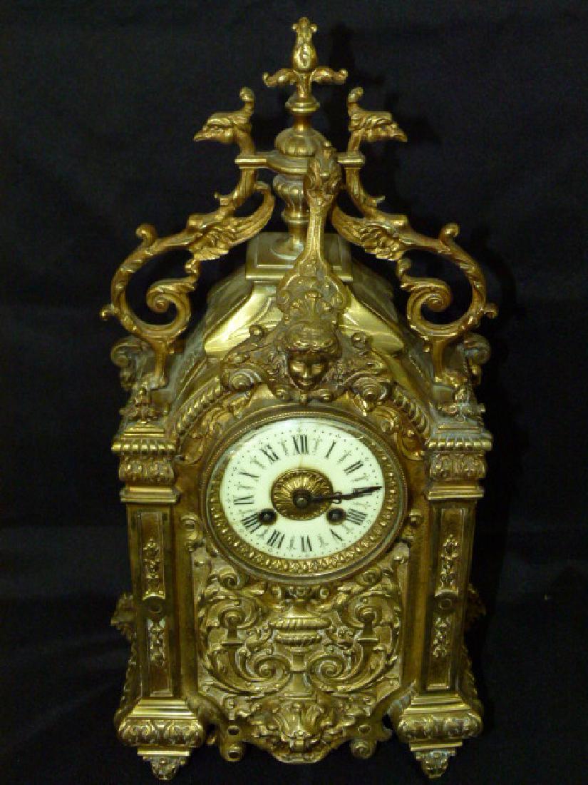 RENAISSANCE STYLE BRASS SHELF CLOCK 19TH C. (1 of 6)