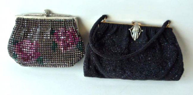 JOHANN BECKER/MORABITO PURSES: (2) INCL. JOHANN BECKER (GERMANY) RHINESTONE PURSE & MORABITO (PARIS) BLACKBEADED EVENING BAG, 5 1/2" X 7 1/2" & 6" X 9 1/2"