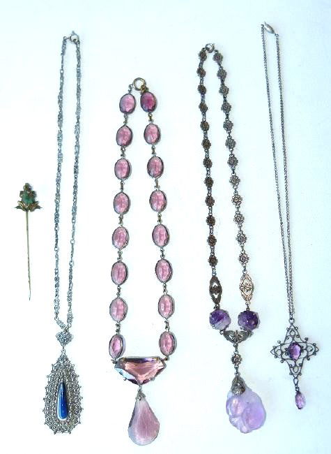 LOT VICTORIAN SILVER/AMETHYST/LAPIS/NECKLACES/PIN (1 of 4)
