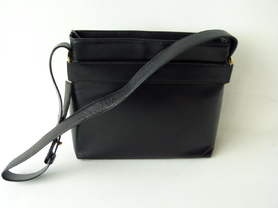 FERRAGAMO BLACK LEATHER SHOULDER BAG: FERRAGAMO BLACK LEATHER SHOULDER BAG 8 1/2" X 9 1/2"