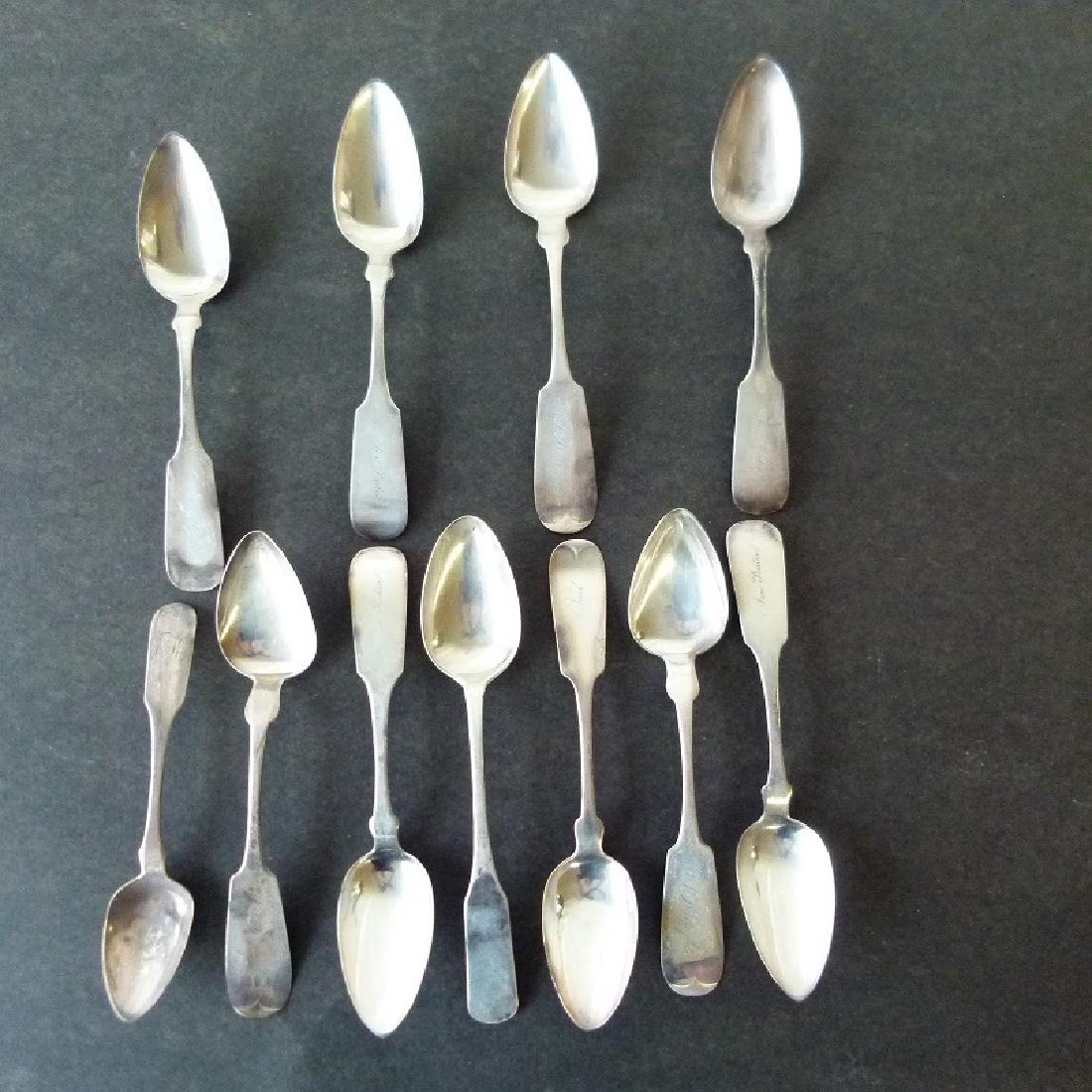 LOT ASSORTED COIN SILVER TABLE SPOONS, 19TH C. (1 of 7)