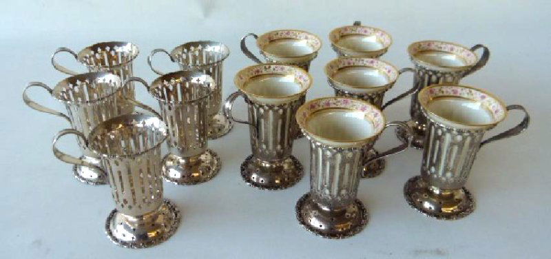 SET (12) LENOX H/P PORCELAIN/STERLING DEMITASSE CUPS (1 of 7)