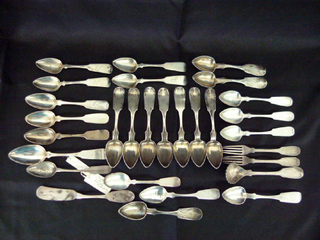 LOT ASSORTED COIN SILVER SPOONS, KNIVES, FORKS (1 of 10)