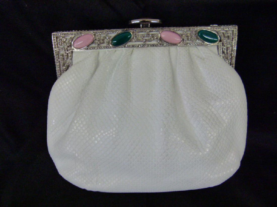 JUDITH LEIBER DECO WHITE LEATHER CLUTCH (1 of 5)