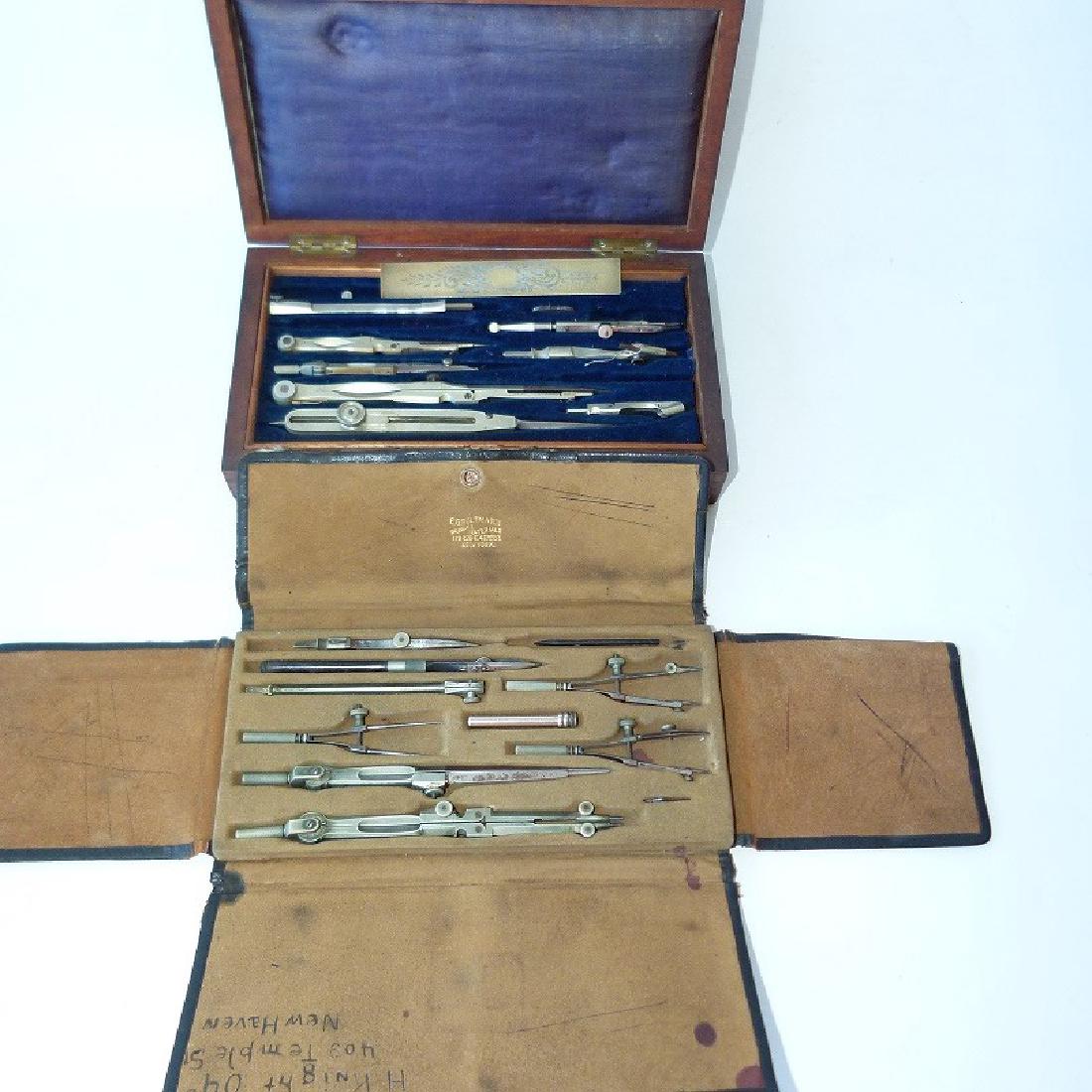 GERMAN SILVER DRAFTING SET W/ FOLDING RULERS (1 of 10)