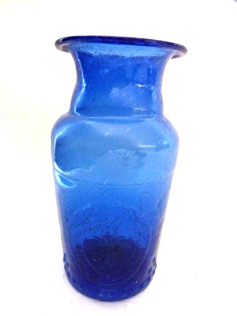 EARLY FRENCH COBALT IMPRESSED W/FLEUR DE LIS: EARLY FRENCH COBALT BOTTLE IMPRESSED W/FLEUR DE LIS, 18TH C. H. 8"