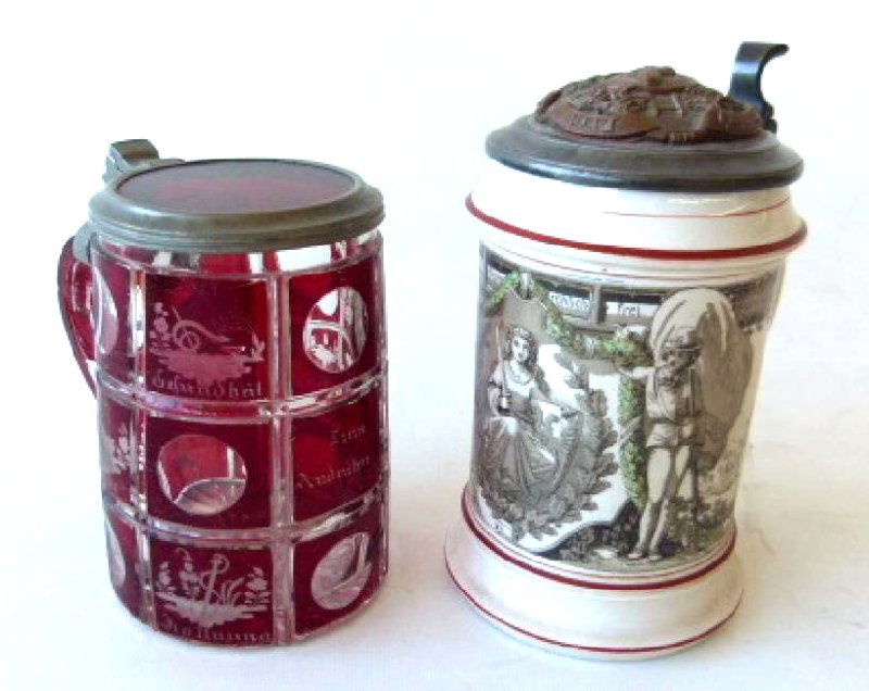 LOT (2) GERMAN/BOHEMIAN CUT CLEAR BEER STEINS (1 of 10)
