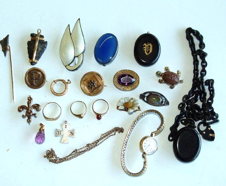 LOT VICTORIAN/DECO GOLD/SILVER/GUTTA-PURCHA (1 of 9)