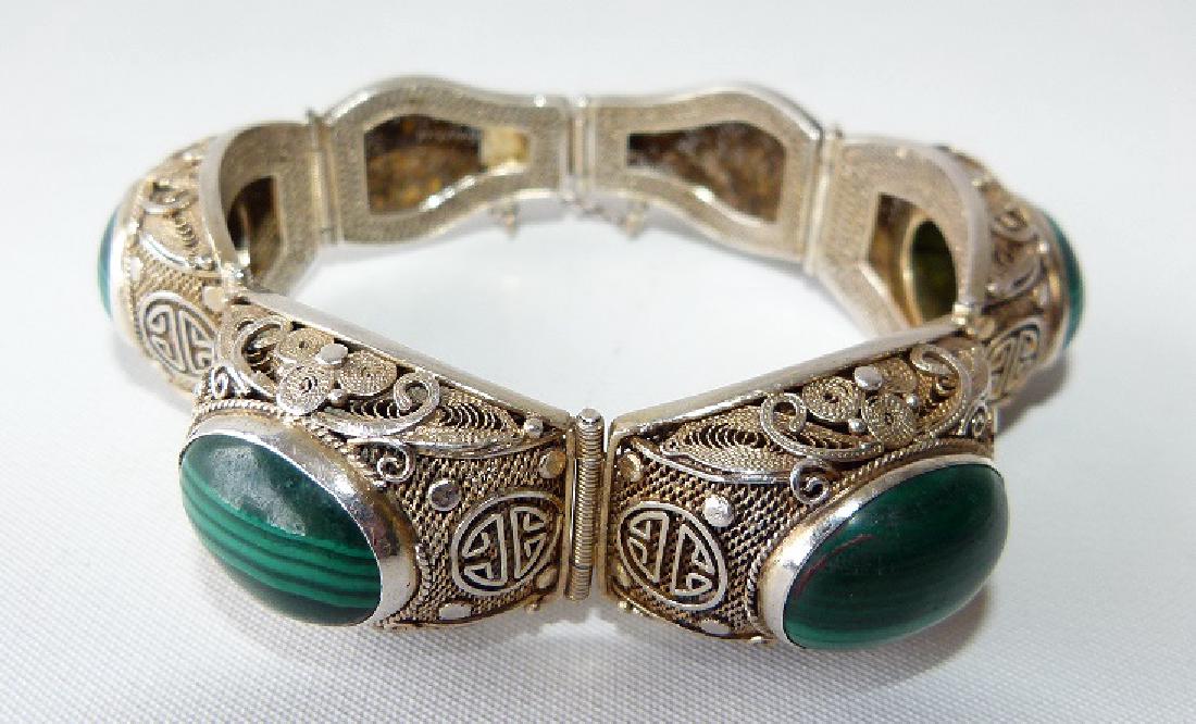 MALACHITE & SILVER BRACELET C. 1920 (1 of 5)