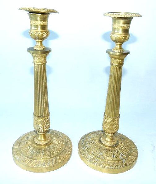 PR. FRENCH FIRE GILT CANDLESTICKS 18/19TH C. (1 of 4)