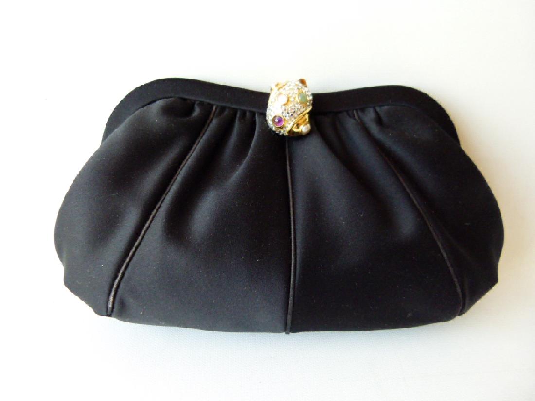 JUDITH LEIBER BLACK SATIN EVENING BAG (1 of 3)