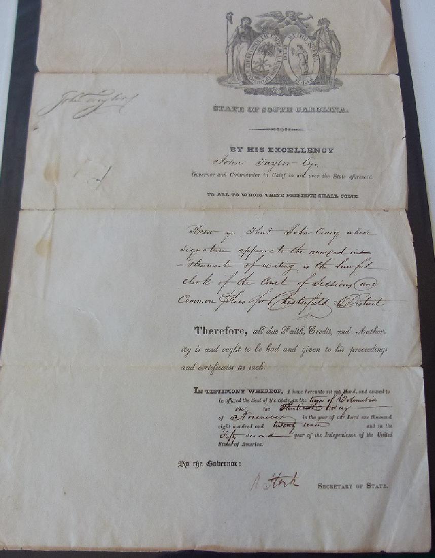 SC COURT OF SESSIONS APPOINTMENT SIGNED JOHN TAYLOR: SOUTH CAROLINA COURT OF SESSIONS APPOINTMENT SIGNED JOHN TAYLOR, GOV. 1827 16" X 10"
