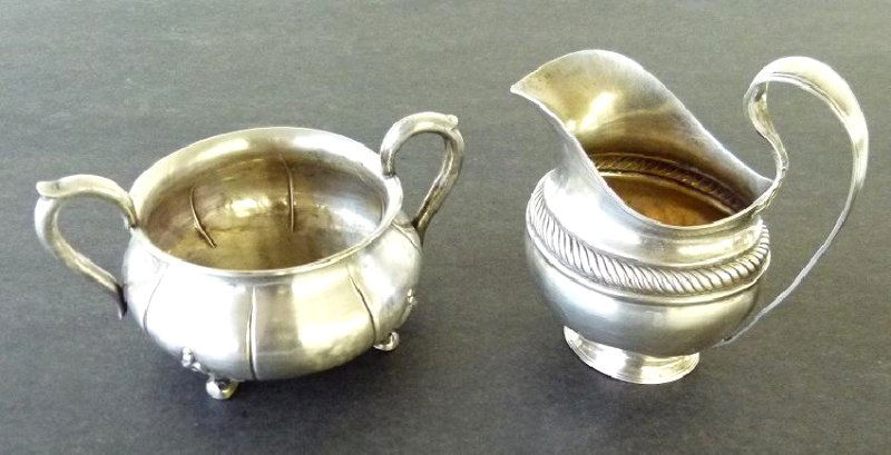 (2) CONTINENTAL SILVER SUGAR/CREAMER, 18TH C. (1 of 10)