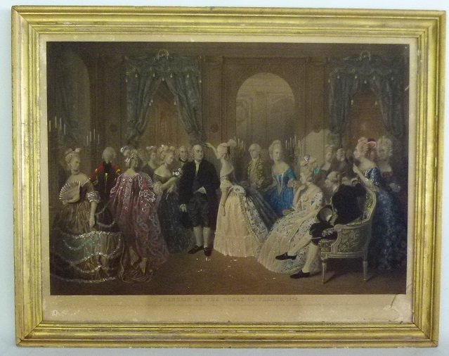 STEEL ENGRAVING BENJAMIN FRANKLIN AT THE COURT OF: STEEL ENGRAVING BENJAMIN FRANKLIN AT THE COURT OF FRANCE 19TH C. 32" X 42"