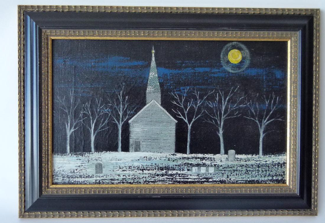 O/C WINTER SCENE/CHURCH YARD SIGNED SILVA C. 1930: O/C WINTER SCENE/CHURCH YARD SIGNED SILVA C. 1930 10" X 16"