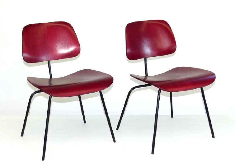 PAIR HERMAN MILLER DCM CHAIRS, APRIL 1959 (BLACK: PAIR HERMAN MILLER DCM CHAIRS, APRIL 1959 (BLACK CHERRY)