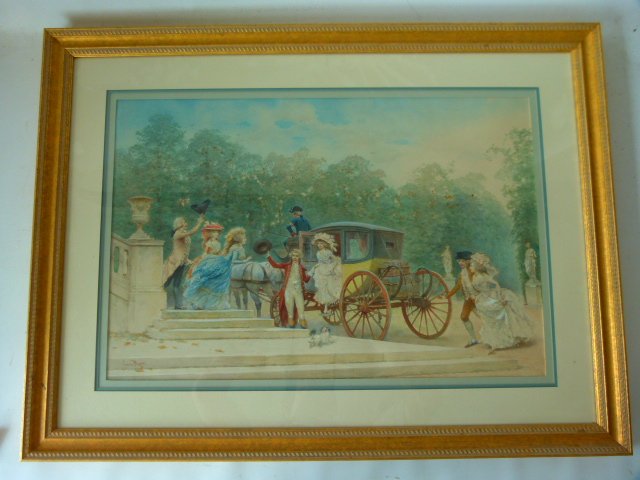 W/C 'THE BALL" SIGNED ALIBRIS ROSSI, 19TH C.: W/C 'THE BALL" SIGNED ALIBRIS ROSSI, 19TH C. 16" X 24"