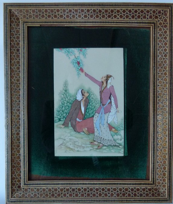 INDO-PERSIAN W/C SIGNED ISLAMIC CALLIGRAPHY 20TH C.: INDO-PERSIAN W/C SIGNED ISLAMIC CALLIGRAPHY 20TH C. 8" X 5 1/4"