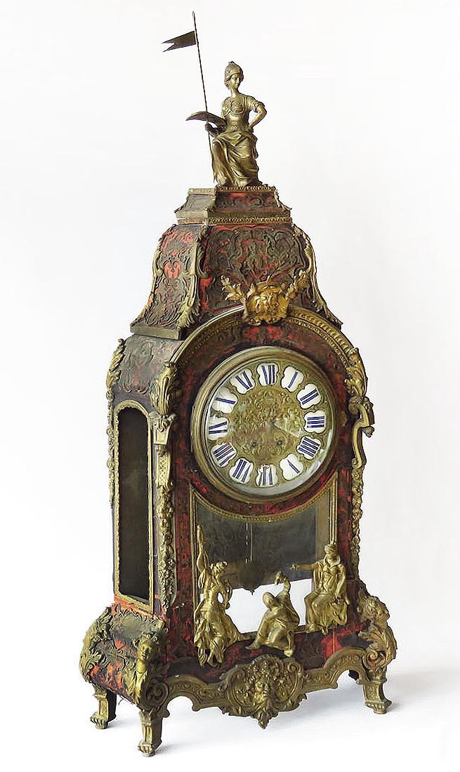HUGE FRENCH BOULLE MANTLE/SHELF CLOCK 19TH C.: HUGE FRENCH BOULLE MANTLE/SHELF CLOCK 19TH C. H. 48"