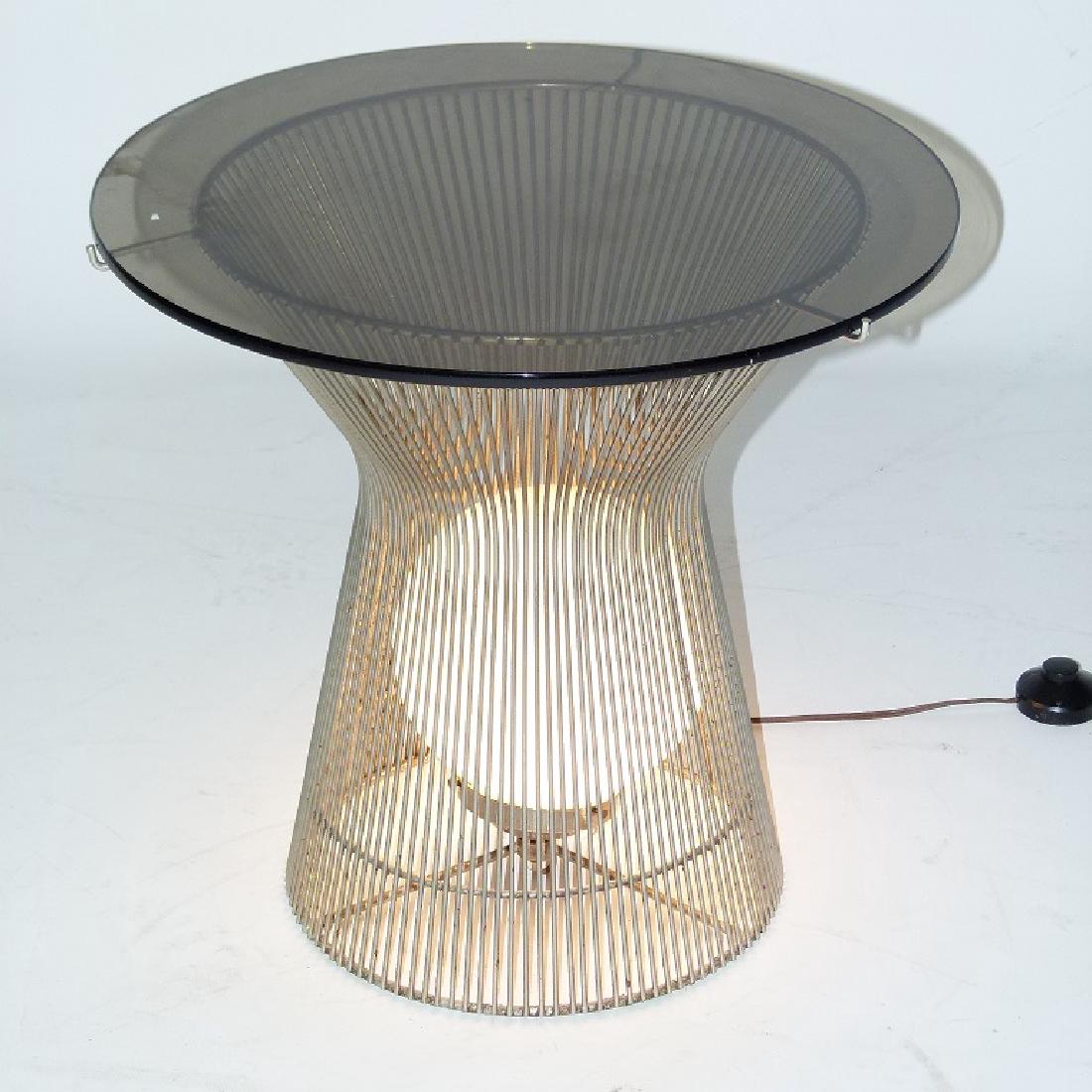 WARREN PLATNER ART MODERN CHROME/GLASS END TABLE: WARREN PLATNER ART MODERN CHROME/GLASS END TABLE, KNOLL STUDIOS, C. 1960'S, H. 18 1/2" D. 20"