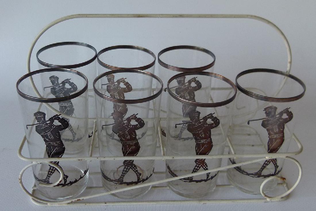 LOT (7) VINTAGE SILVER OVERLAY GOLFER COCKTAIL GLASSES: LOT (7) VINTAGE SILVER OVERLAY GOLFER COCKTAIL GLASSES, C. 1940