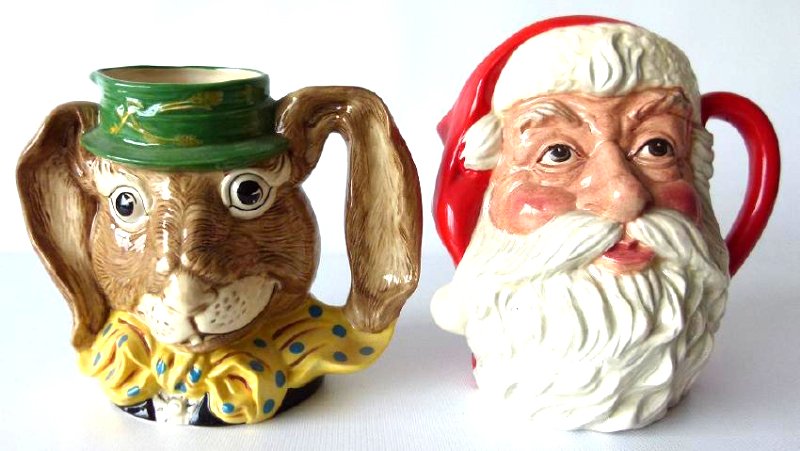 LOT (2) ROYAL DOULTON SANTA CLAUS/MARCH HARE TOBY MUGS: LOT (2) ROYAL DOULTON SANTA CLAUS/MARCH HARE TOBY MUGS, C. 1980'S