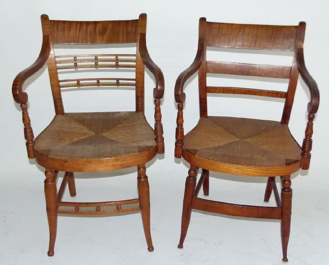 LOT (2) SHERATON TIGER MAPLE ARMCHAIRS C. 1820 (1 of 10)