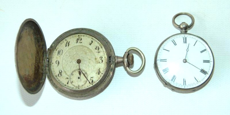LOT (2) FRENCH COIN SILVER POCKET WATCHES (1 of 8)