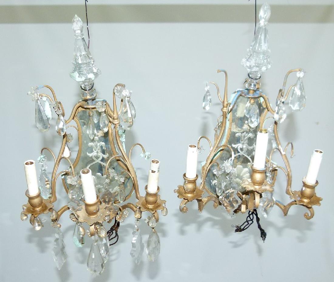 PAIR FRENCH BRONZE/CRYSTAL SCONCES, C. 1920 (1 of 10)