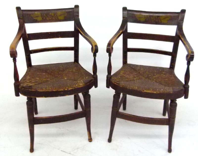 PAIR SHERATON H/P HITCHCOCK ARM CHAIRS, C. 1820 (1 of 16)